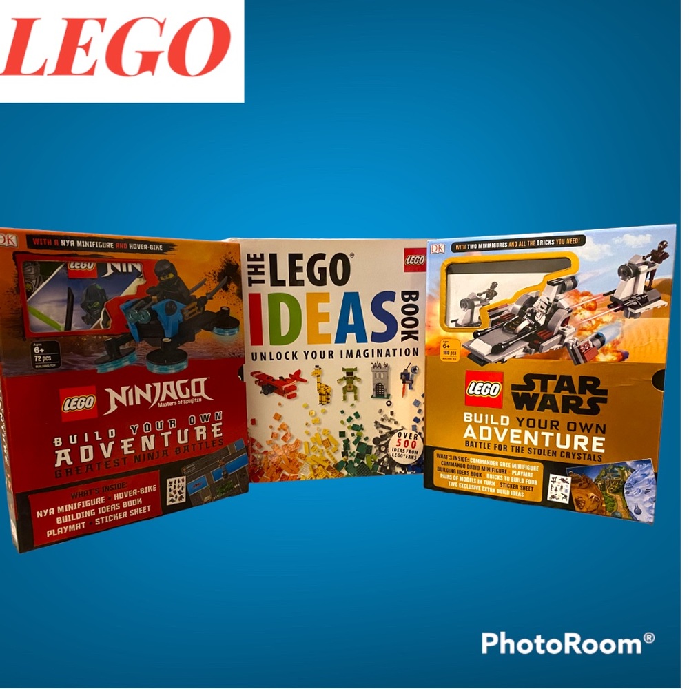 Lego adventure sets (Star Wars and Ninjago themed). Plus a large Lego Ideas Book
